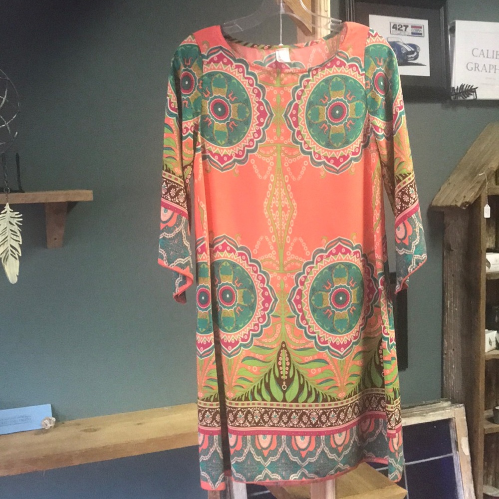 Bell sleeved mini dress Aztec colors